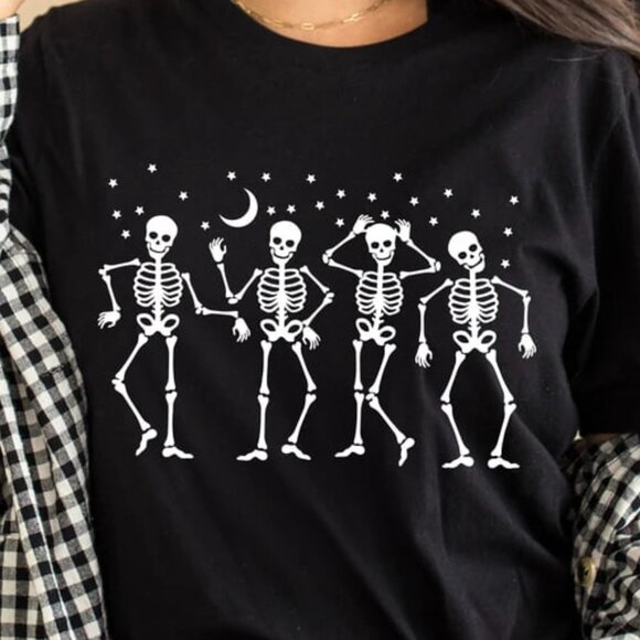 Tops - Dancing Skeleton Halloween Shirt, Graphic Halloween Tee